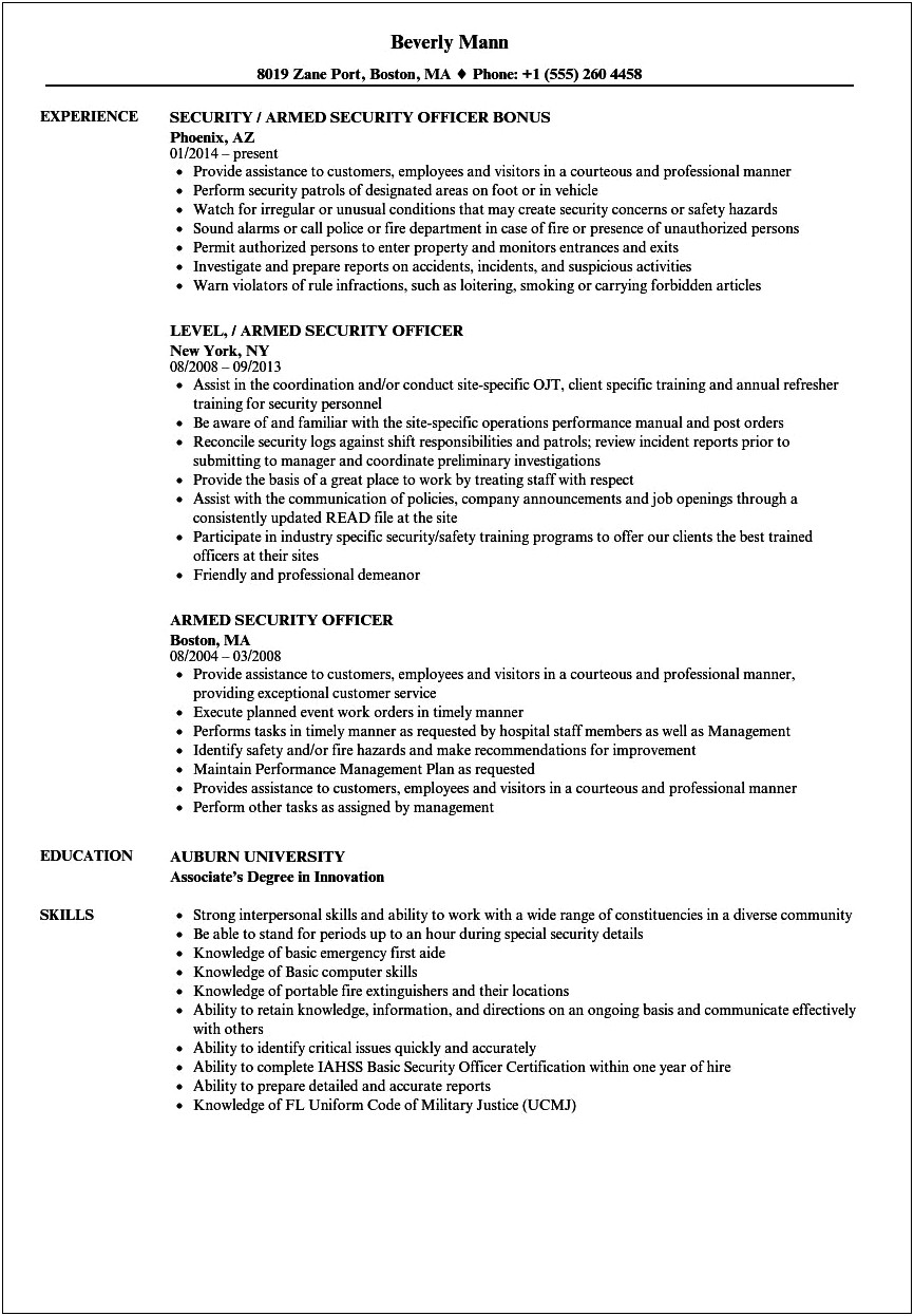 Resume Examples Summary Section Security Guard