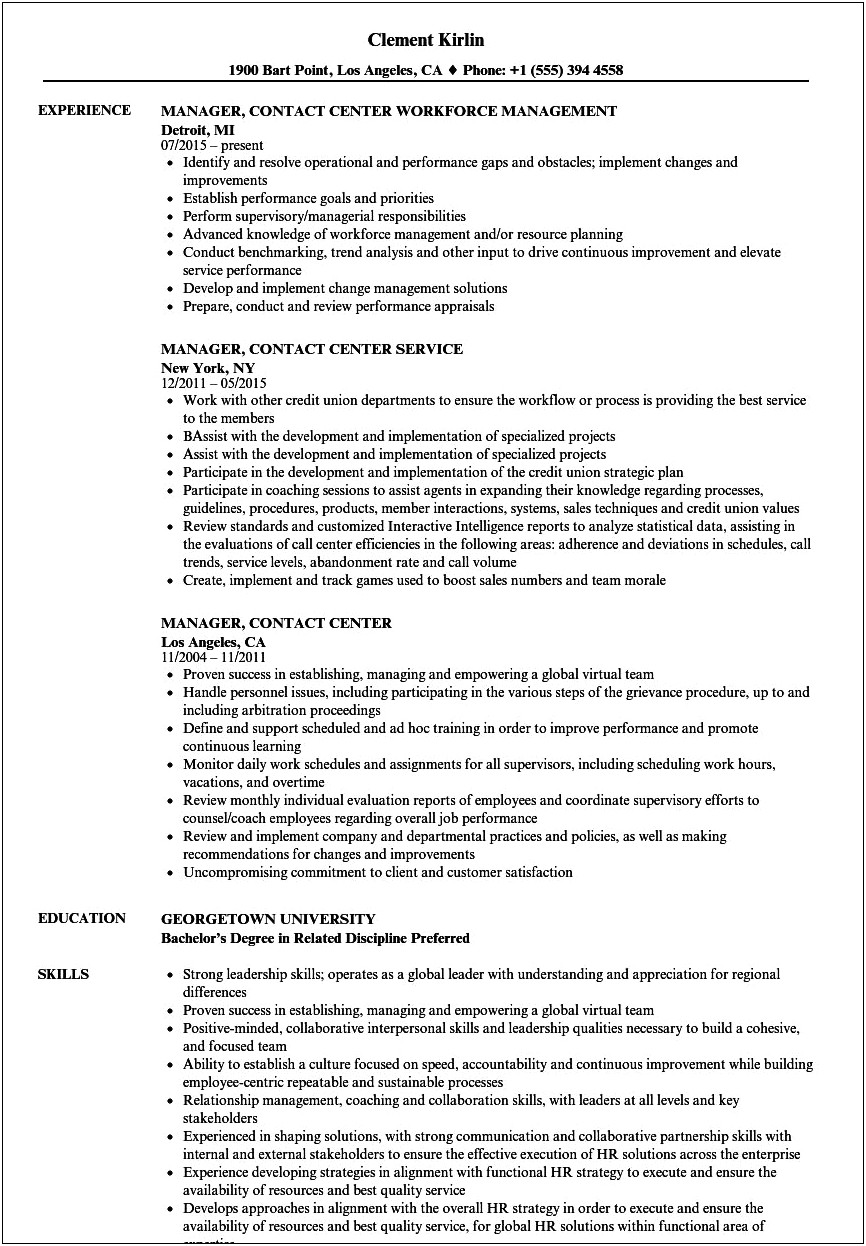 Resume Examples To Apply For Management Call Cenrer