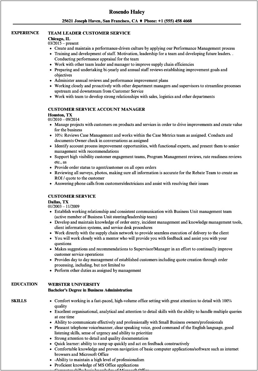 Resume Examples Wanting Customer Service Job