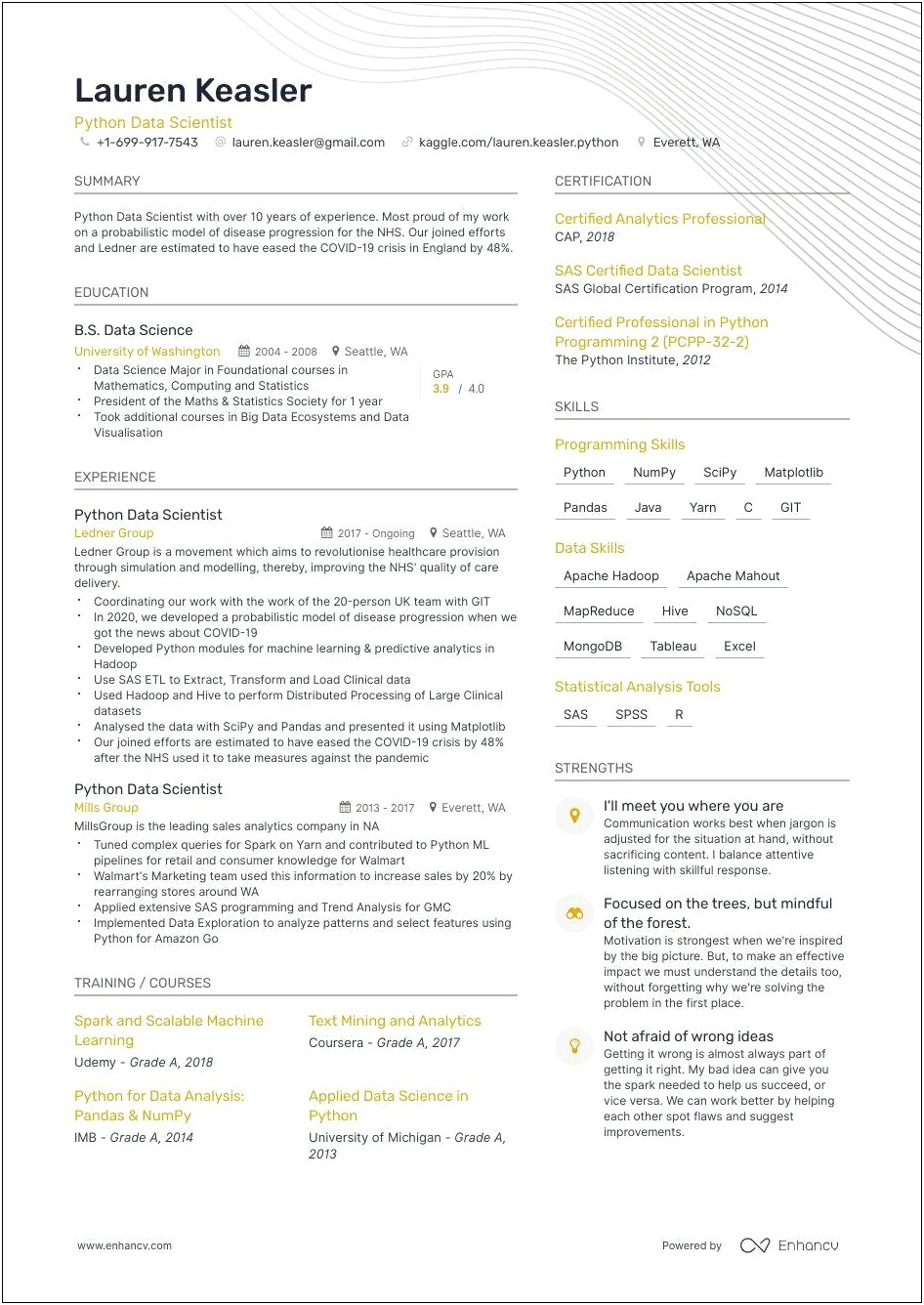 Resume Executive Summary Passion For Data Science