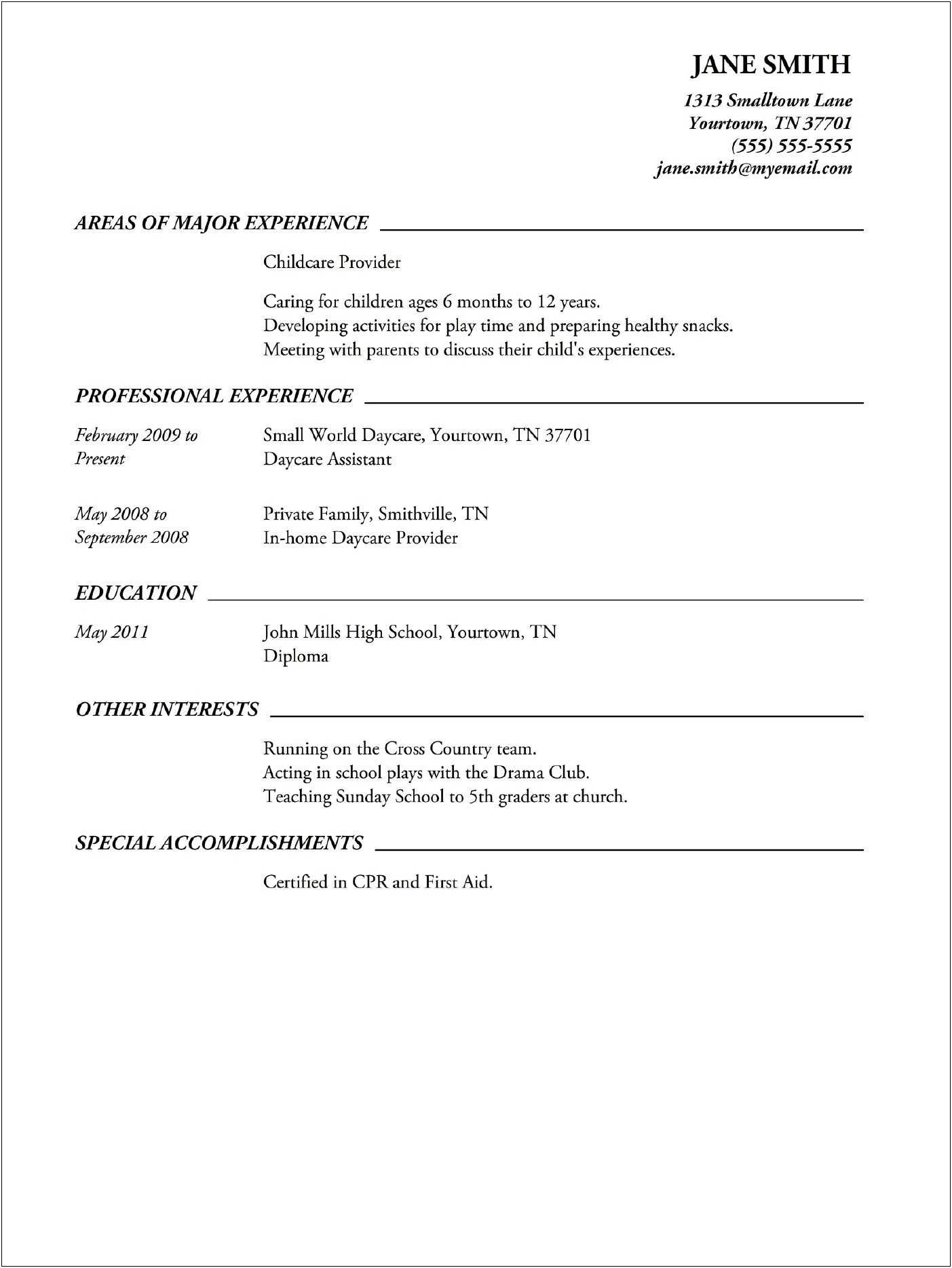 Resume Expamples For High School Graduate