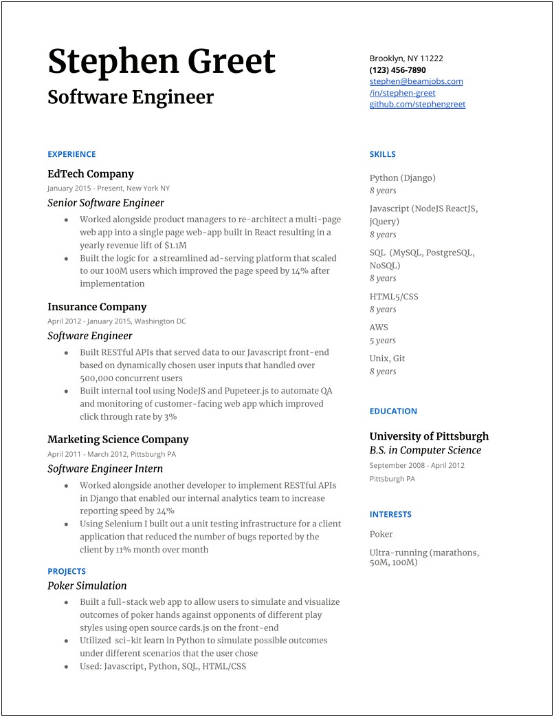 Resume Experience By Start Or End Data