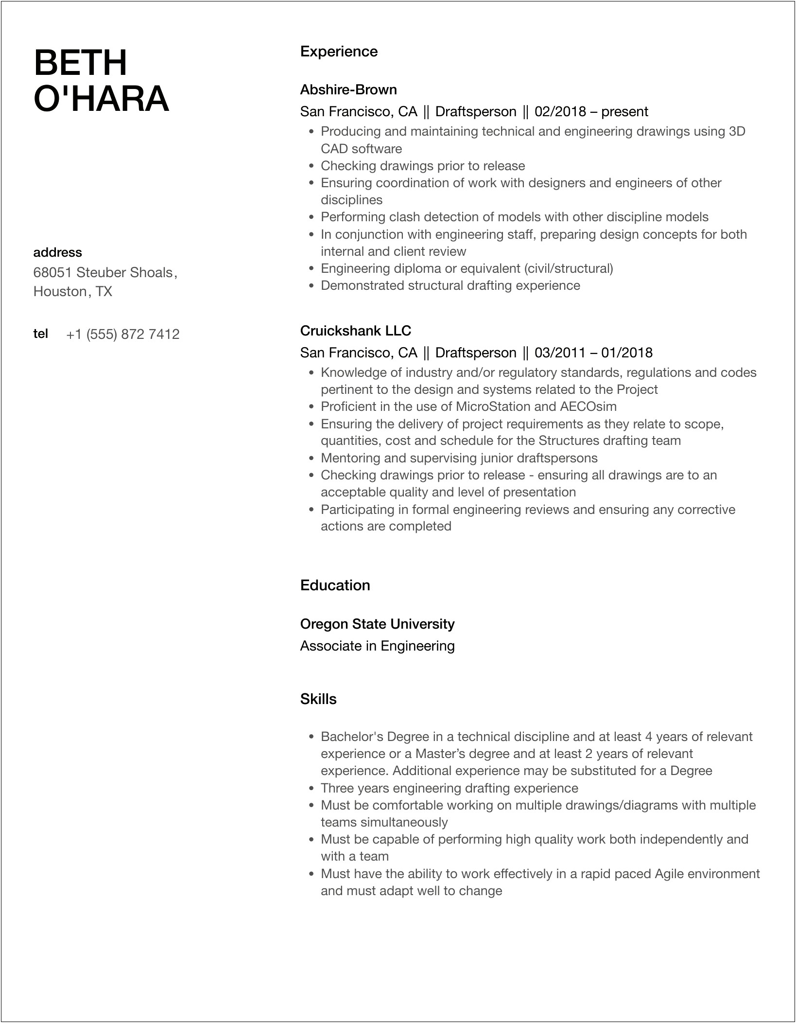 Resume Experience In Drafting Gas Lines