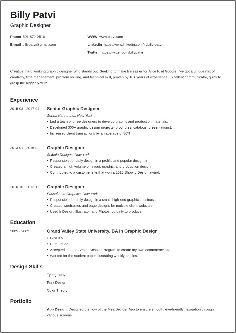 Resume Experience Sample Well Written Creative Design