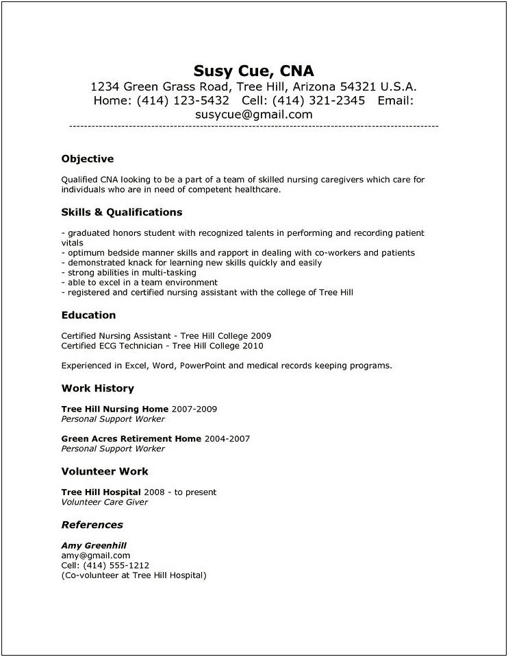 Resume Extra Skills For A Cna