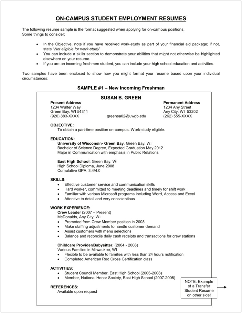 Resume For A Highschool Student For Work Study