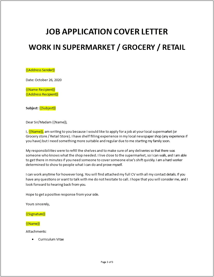 Resume For A Job At Supermarket