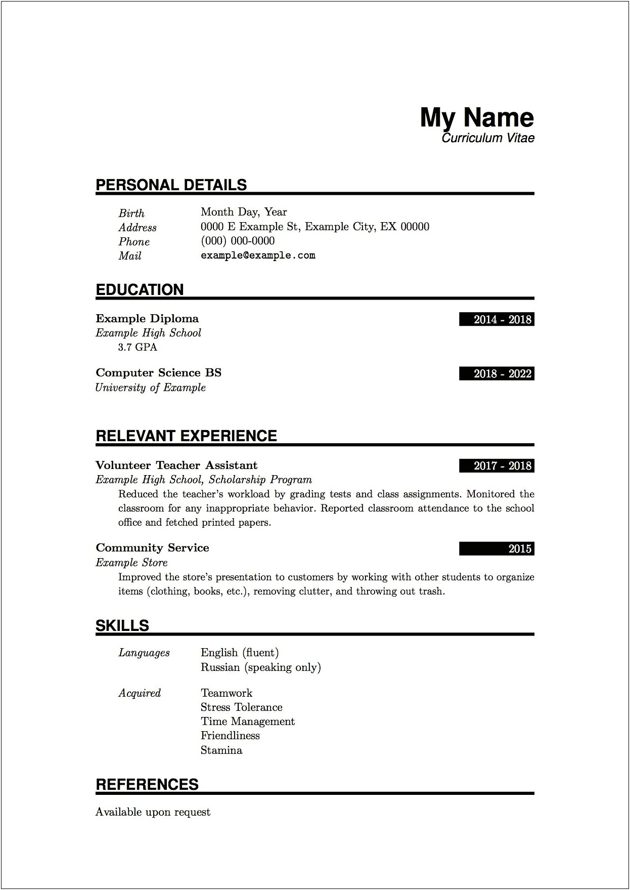 Resume For A Job In Restaurant