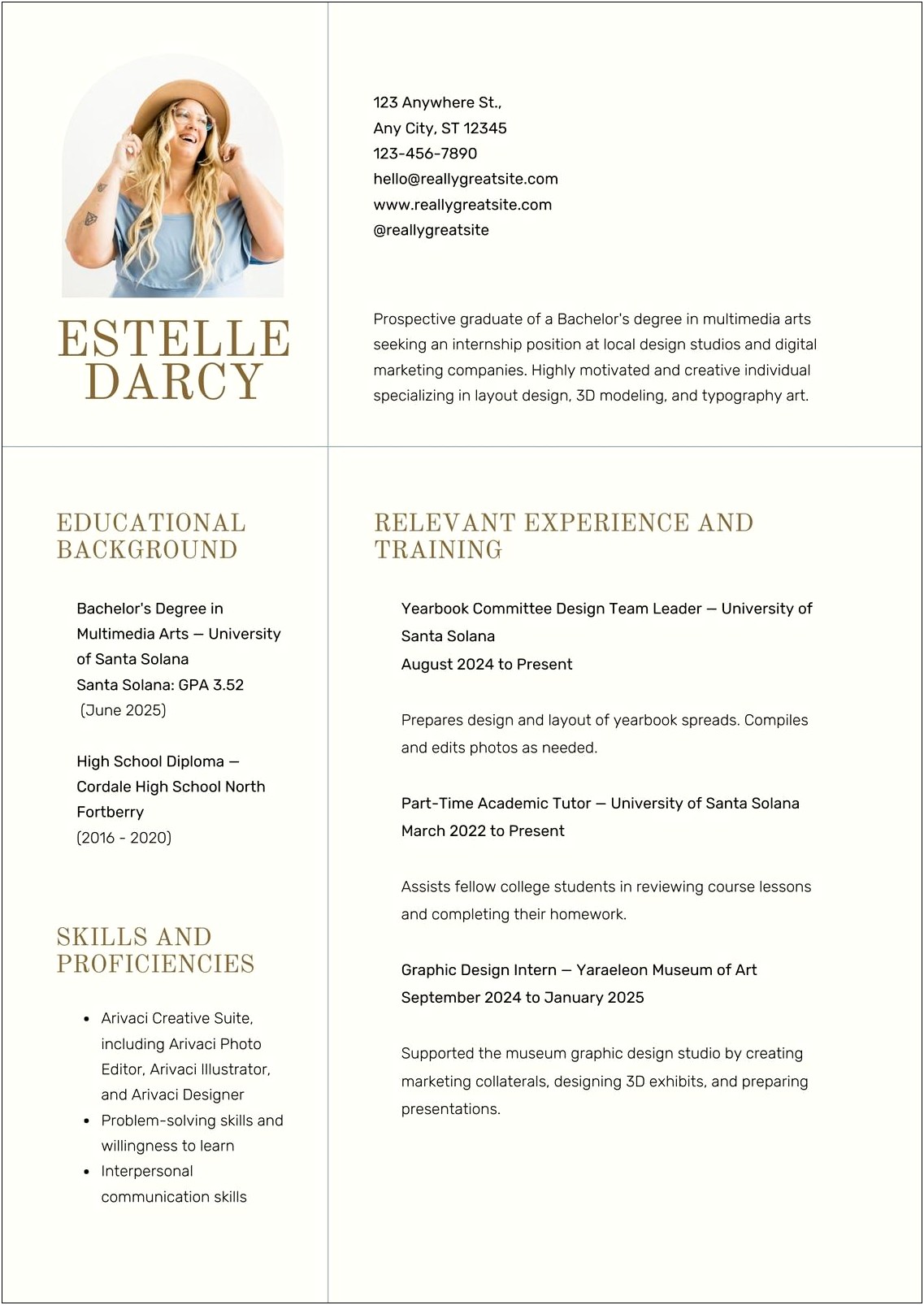 Resume For A Middle School Student In Arts