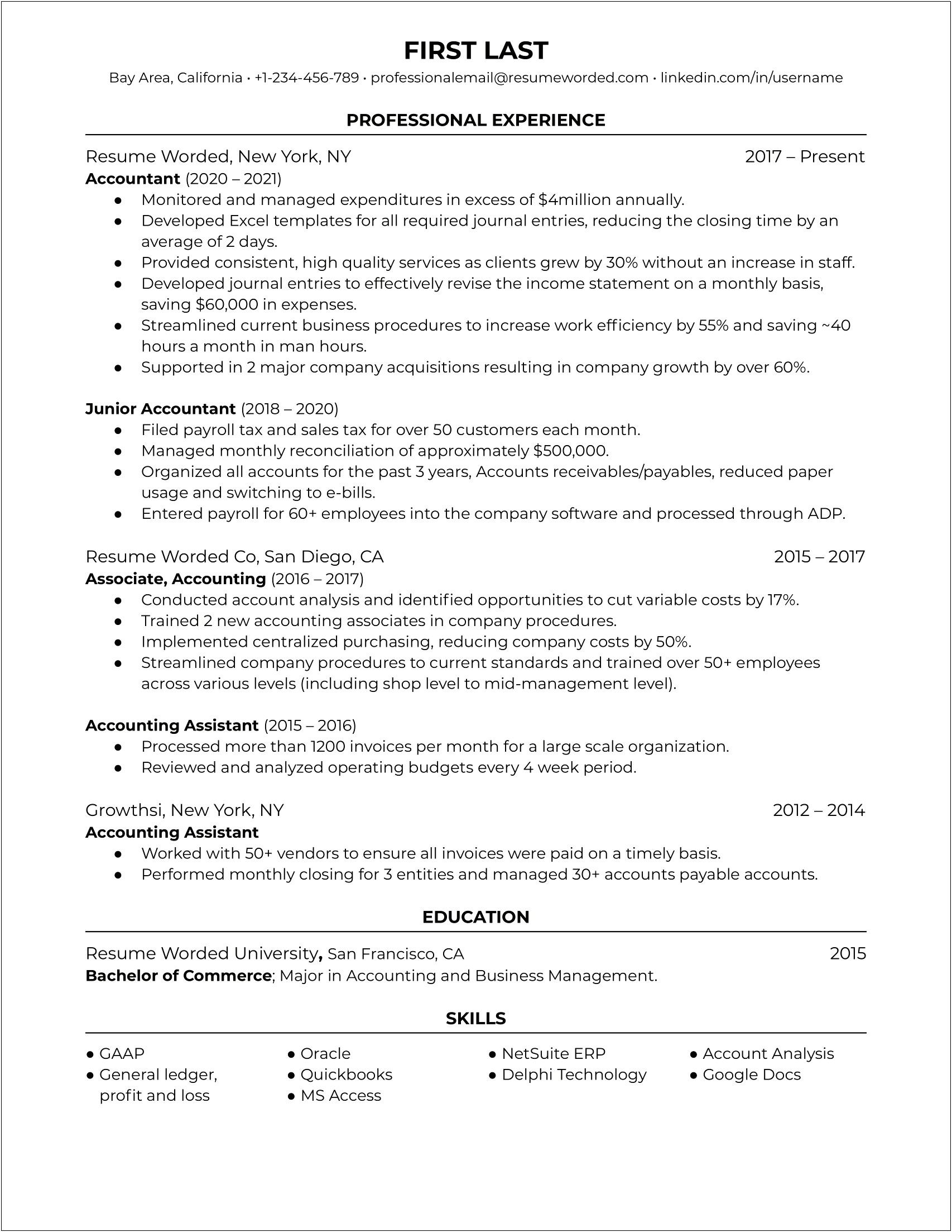 Resume For Accountant With Tax Experience And Payroll