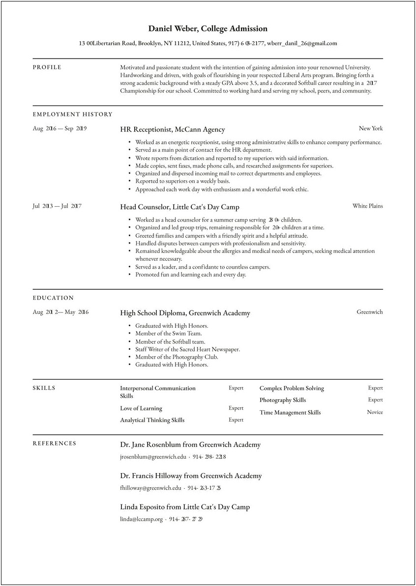 Resume For Application In Skills Usa