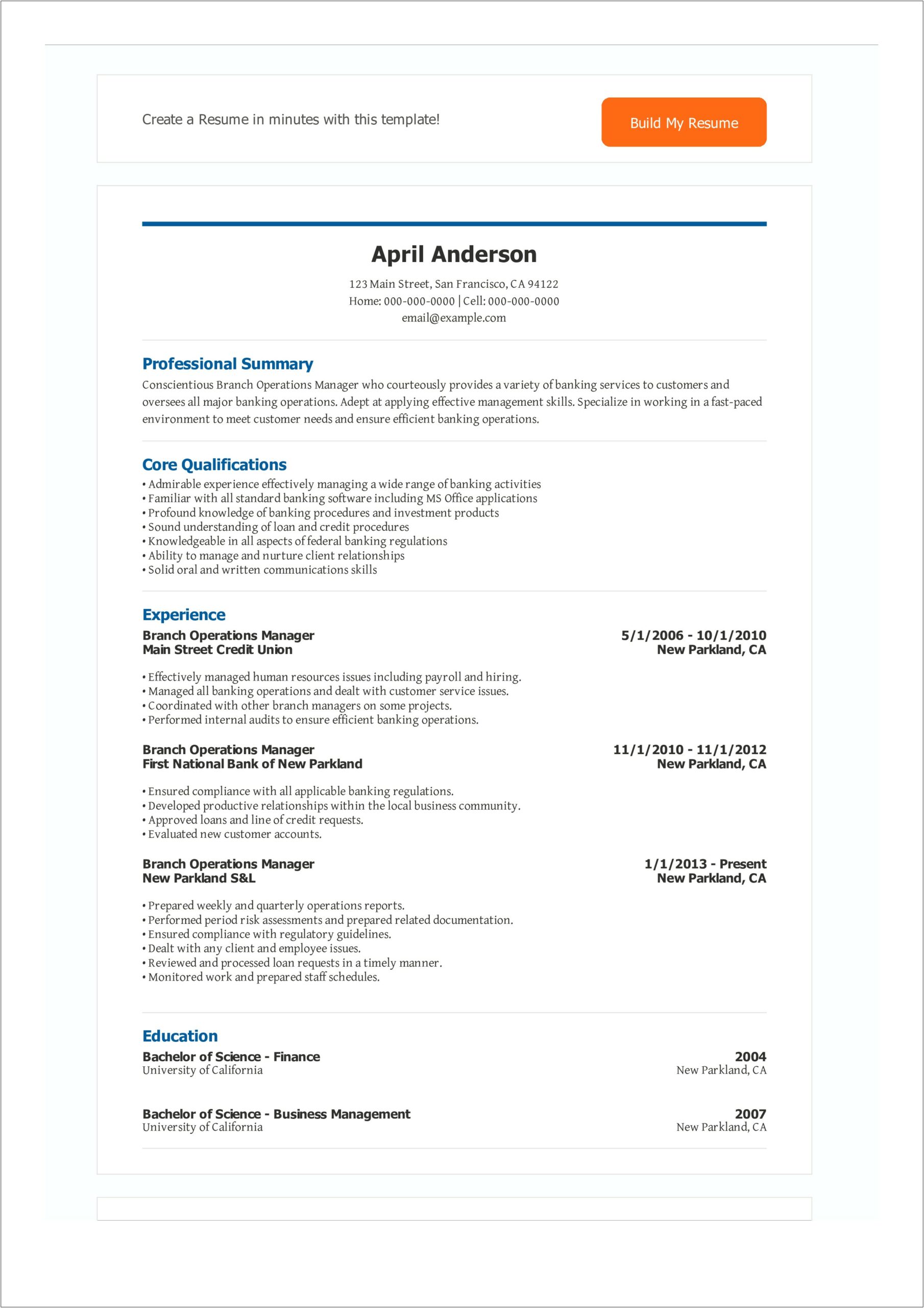 Resume For Applying Bank Manager Post