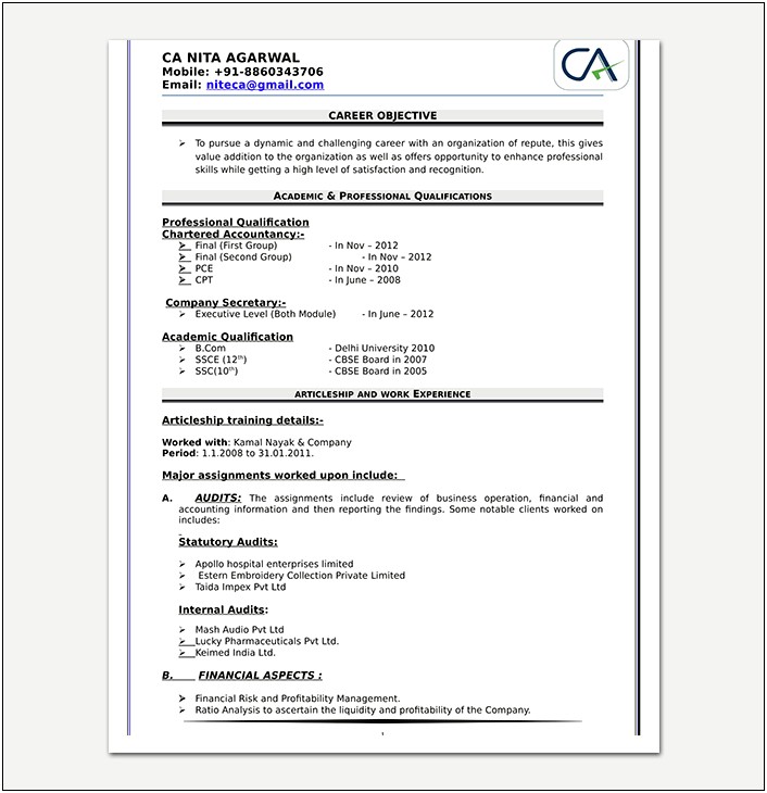 Resume For Bcom Fresher In Word Document