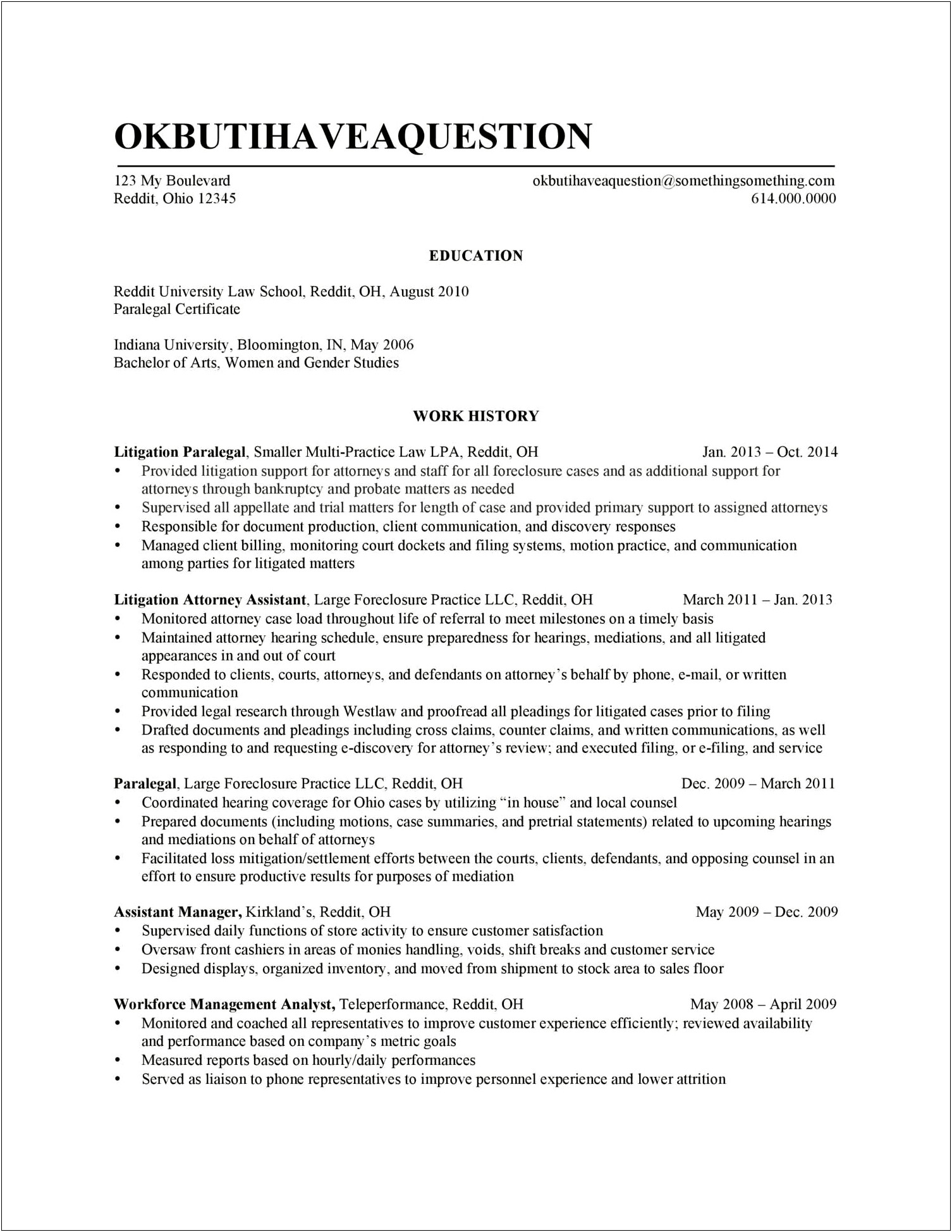 Resume For Business Owner Looking For Paralegal Job