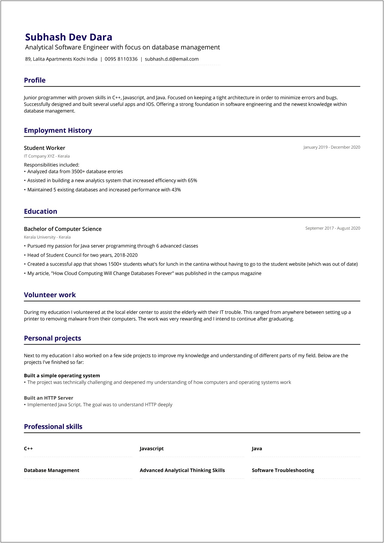 Resume For Call Center Job Fresher