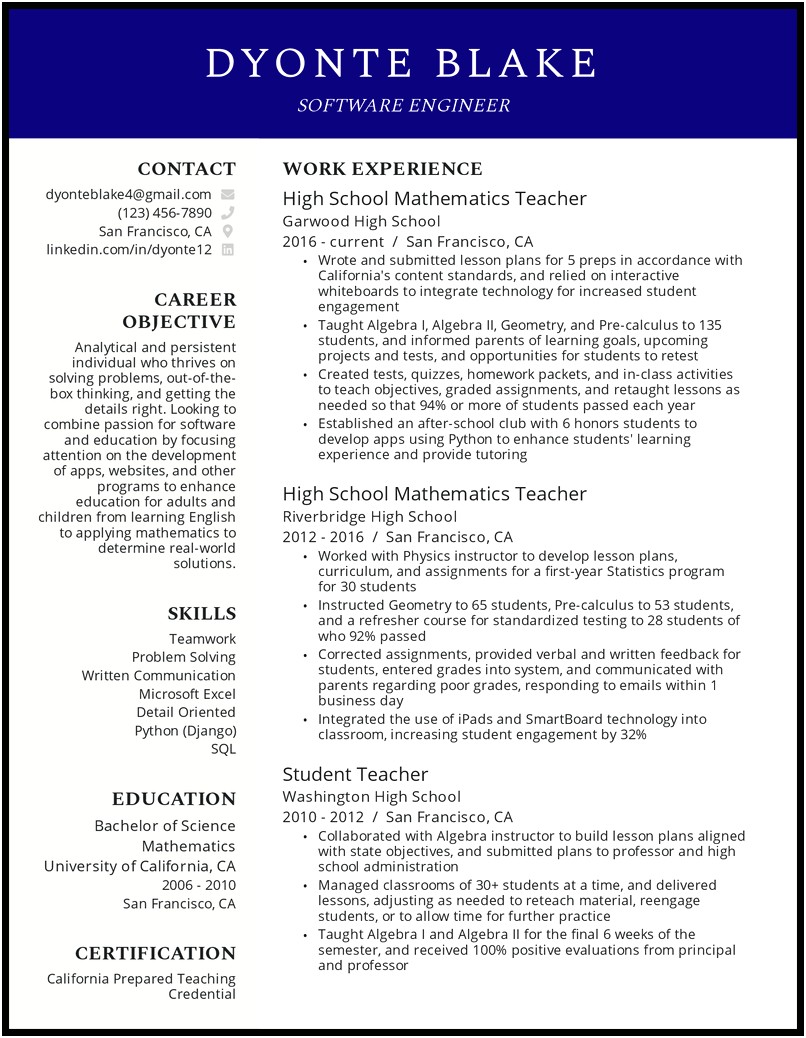 Resume For Career Change With Experience