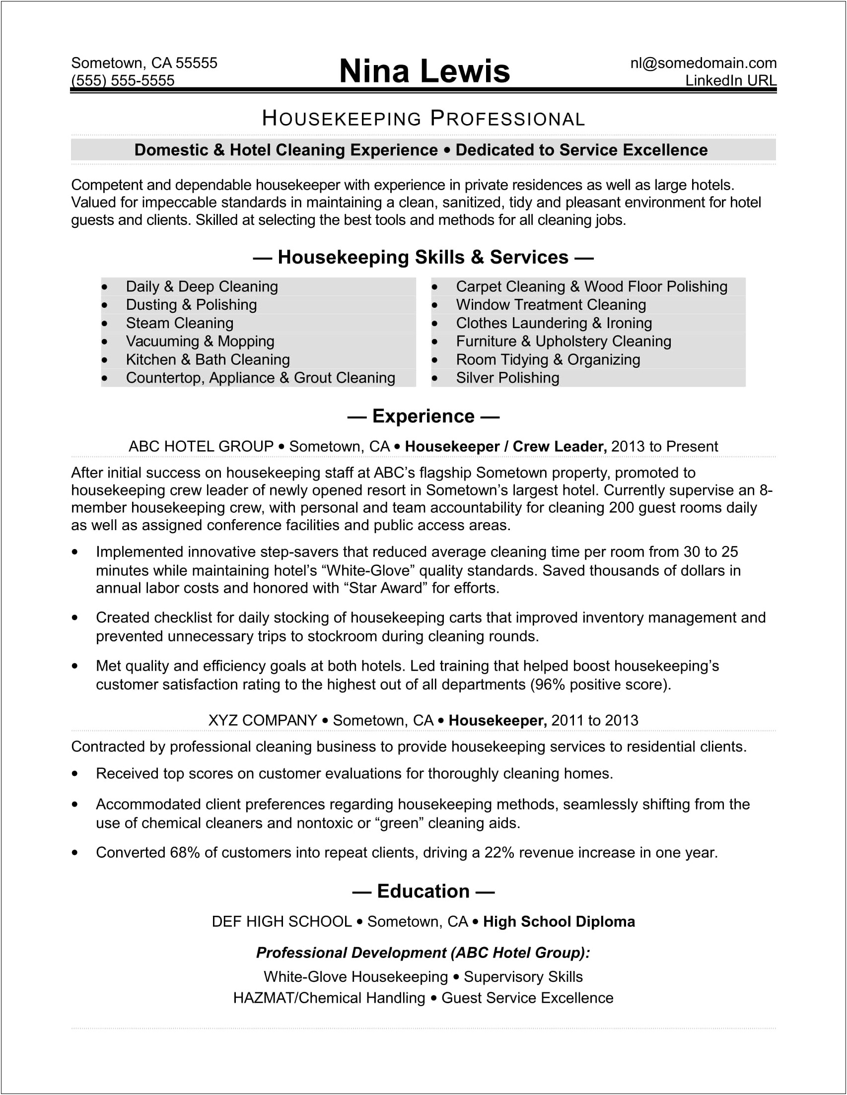 Resume For Cleaning Job With No Experience