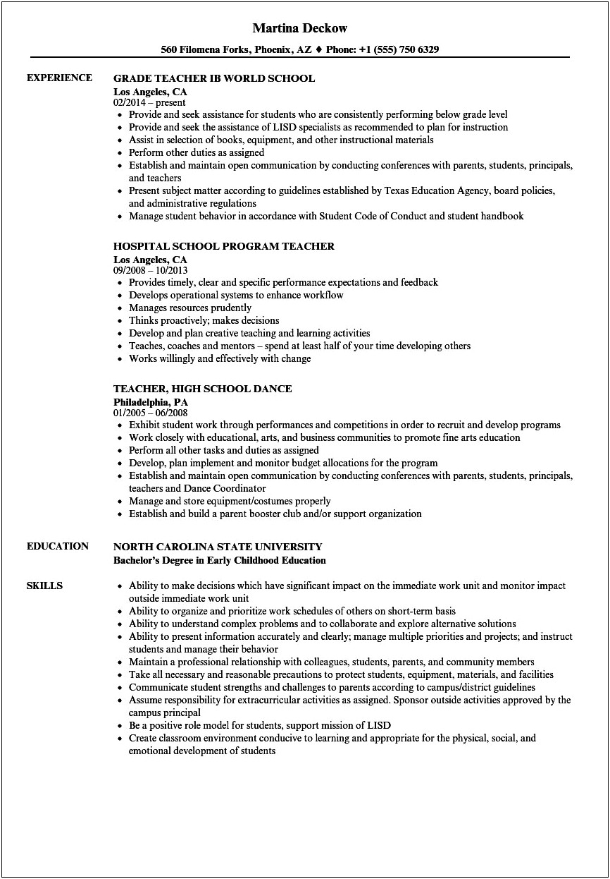 Resume For Computer Teacher In School India