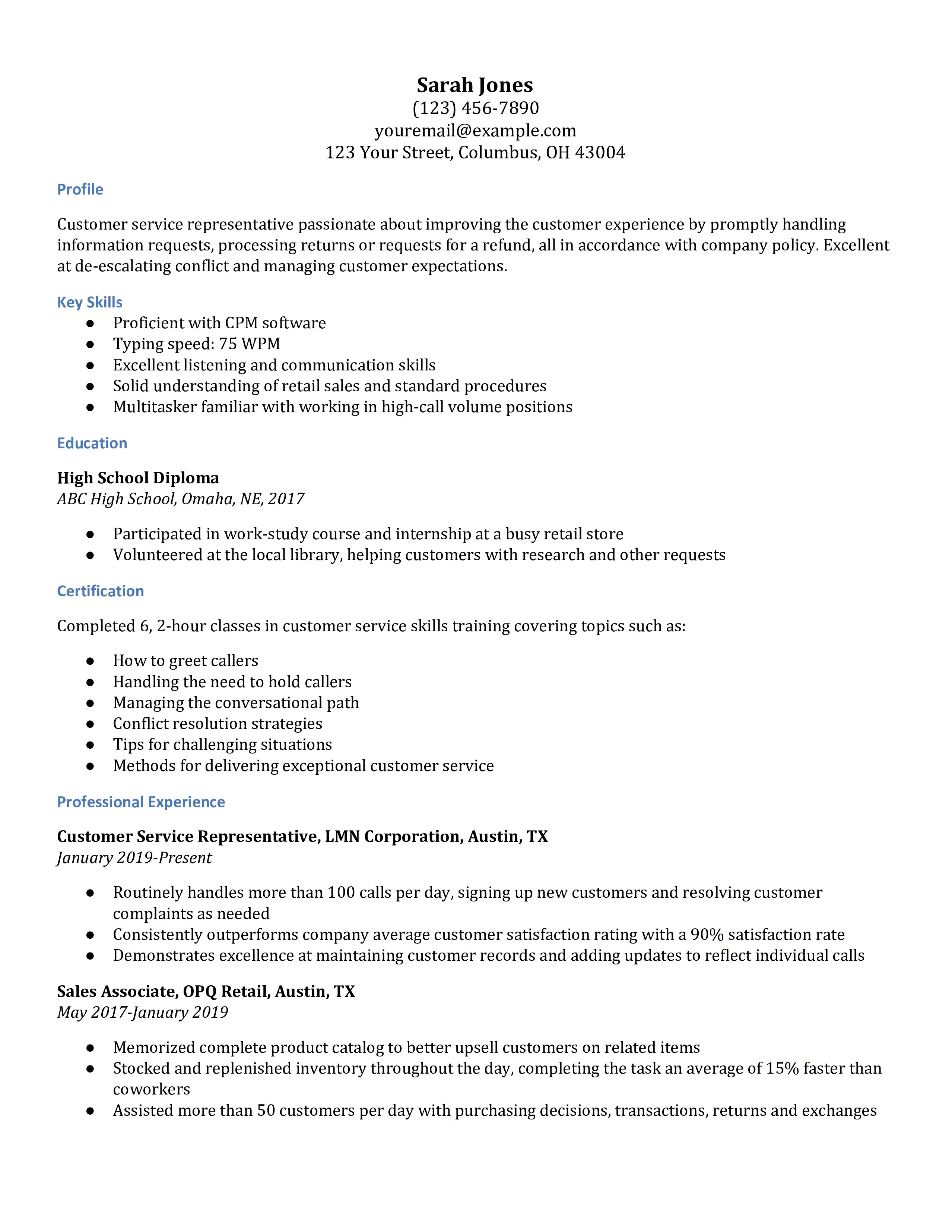 Resume For Customer Service Rep Working For Progressive