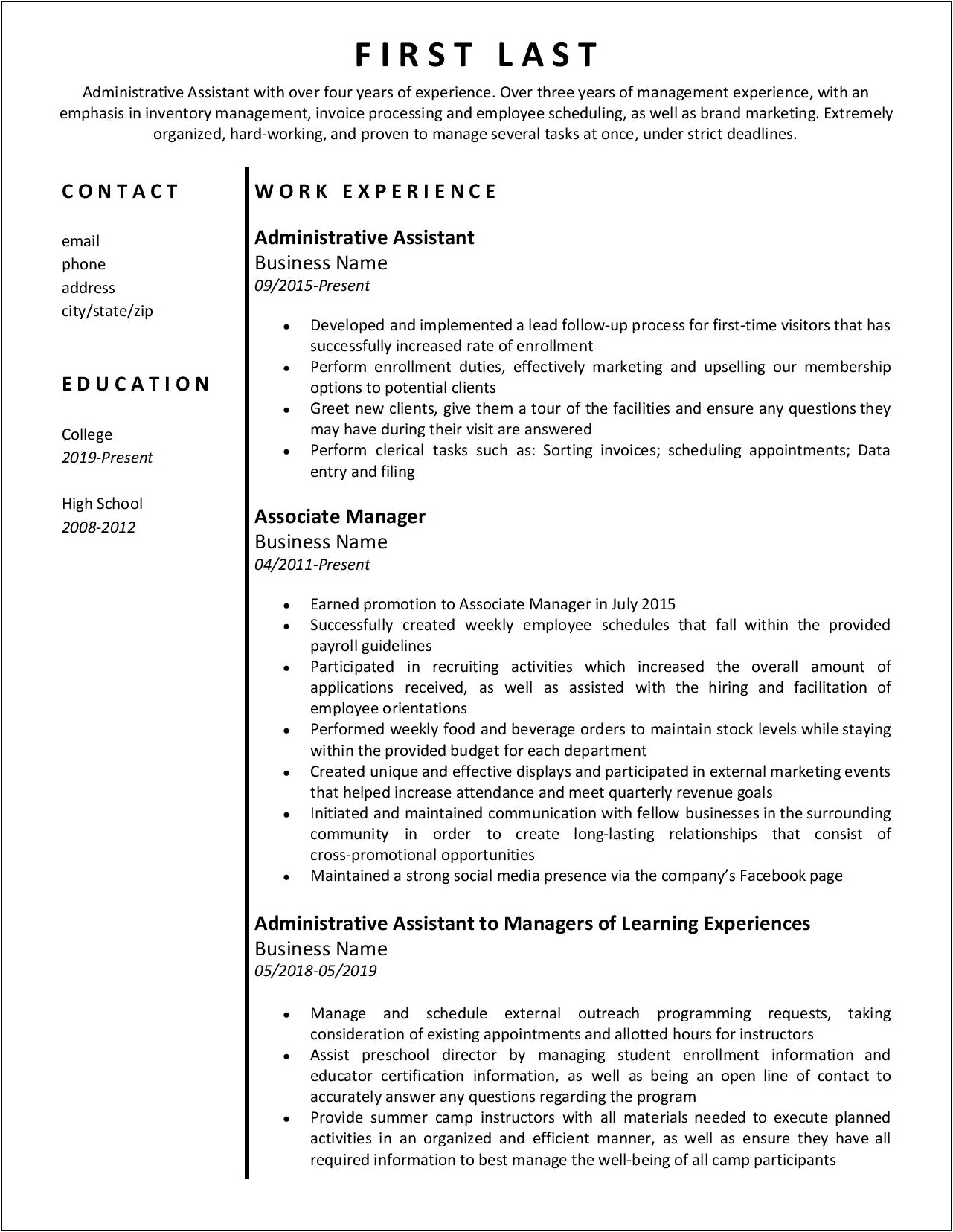 Resume For Different Jobs In Same Company