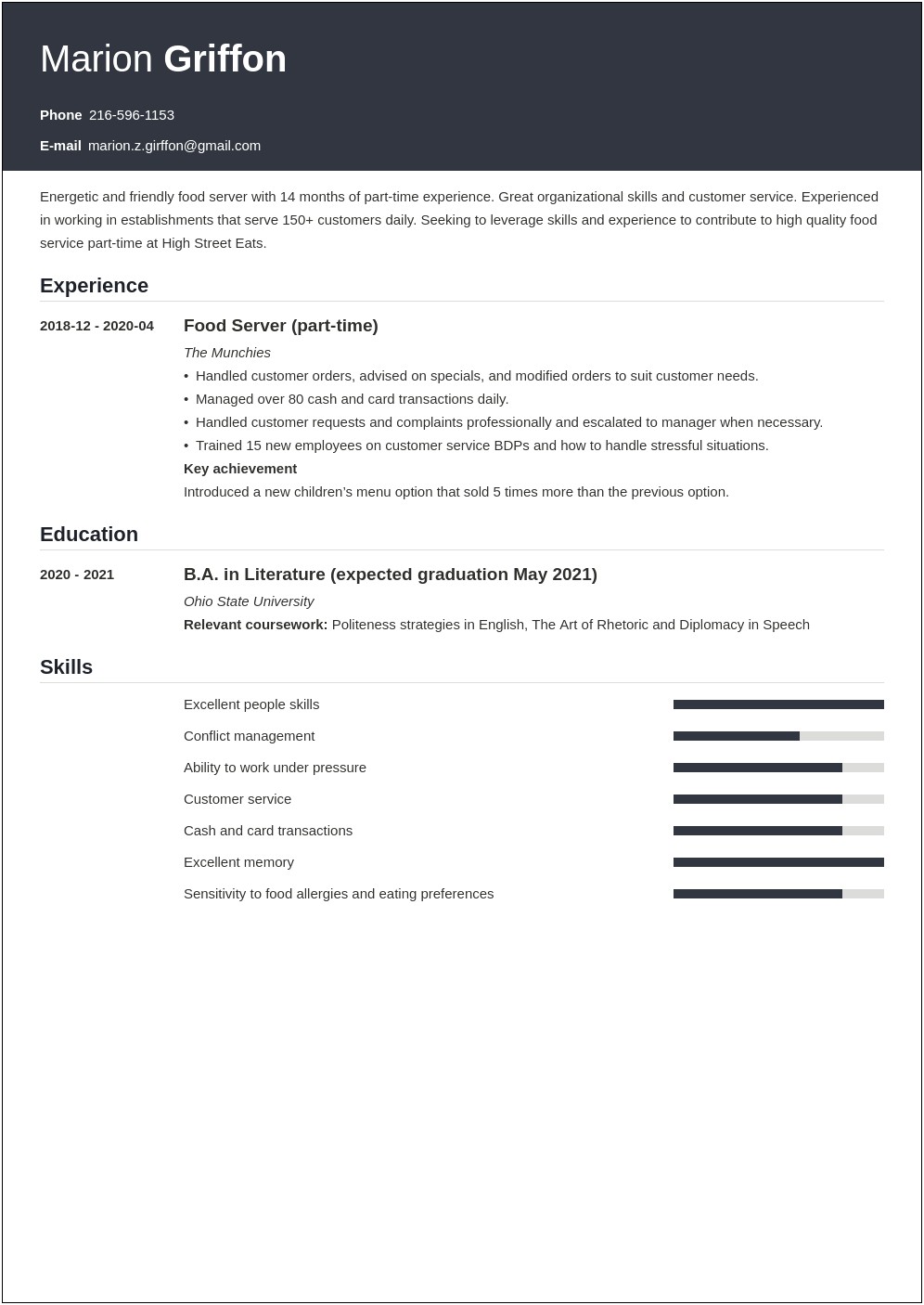 Resume For First Time Job Student