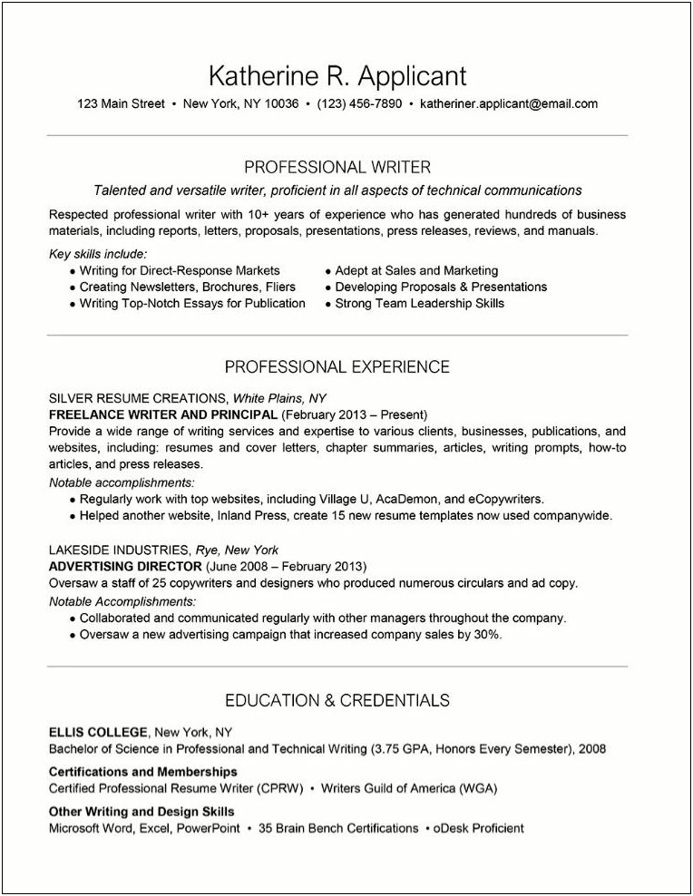 Resume For Freelance Developer Sample