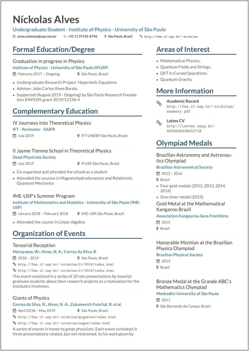 Resume For Graduate School One Page Or Two