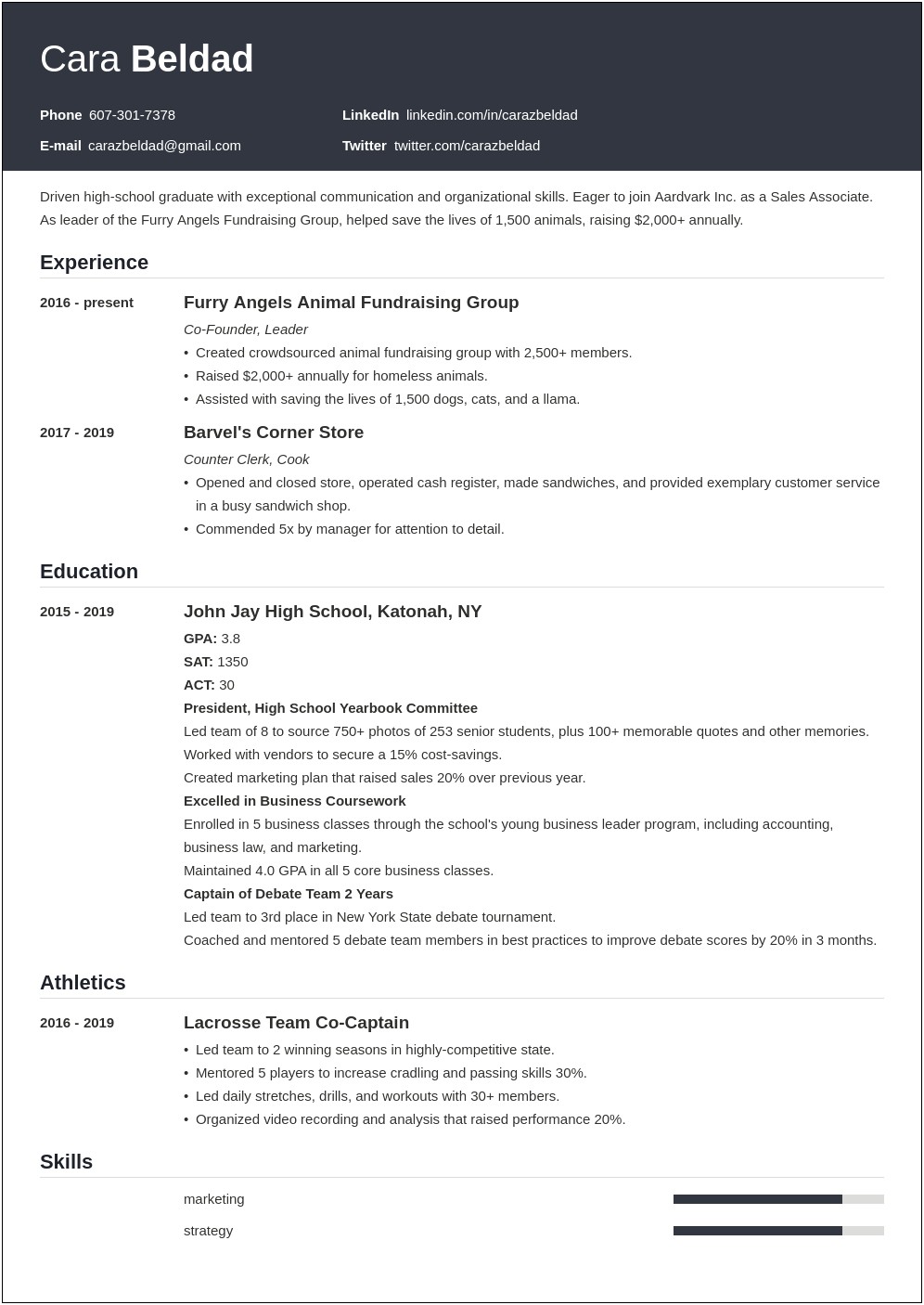 Resume For High School Graduate For College