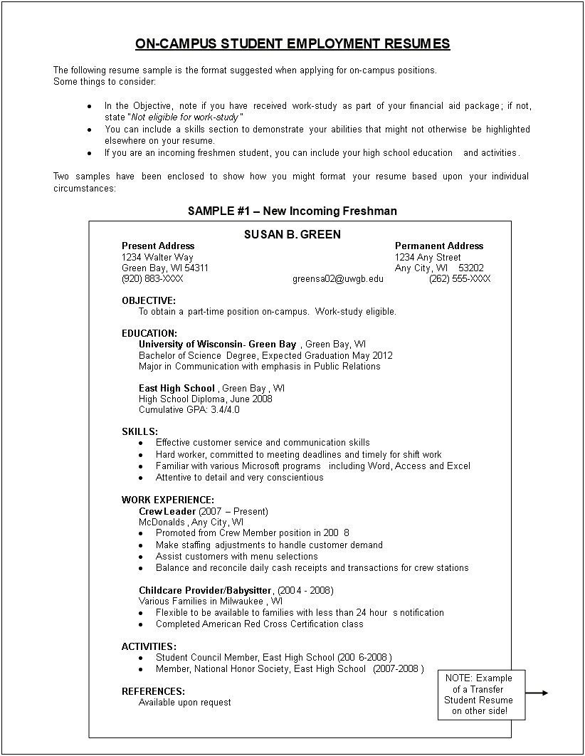 Resume For High School Students Stuco State