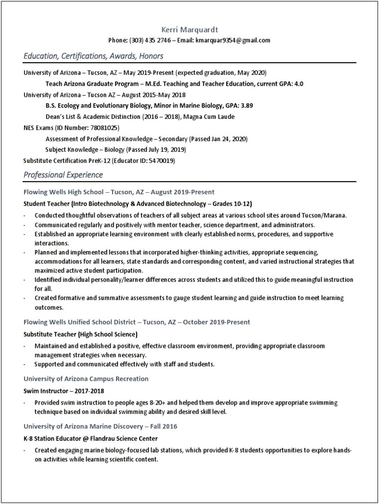 Resume For High School Substitute Teacher Samples 2019