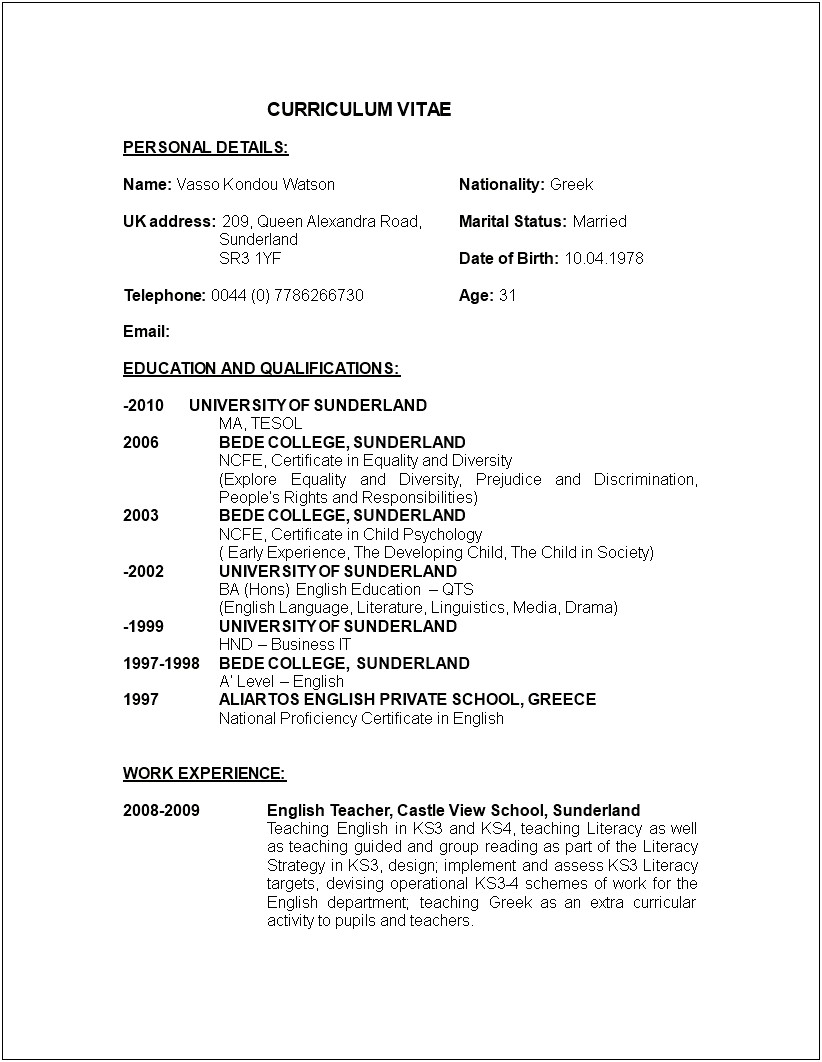 Resume For High School Teacher Job Application