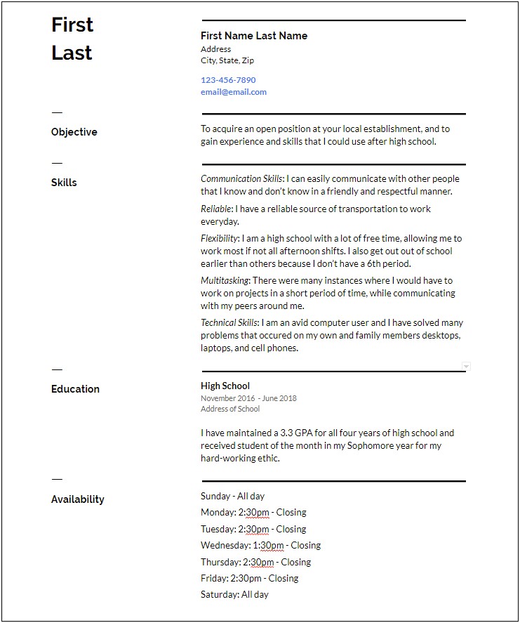 Resume For Highschool Graduate With Work Experience