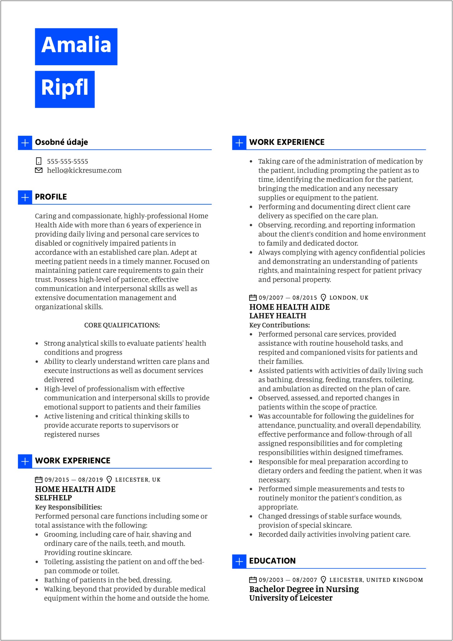 Resume For Home Health Care Worker