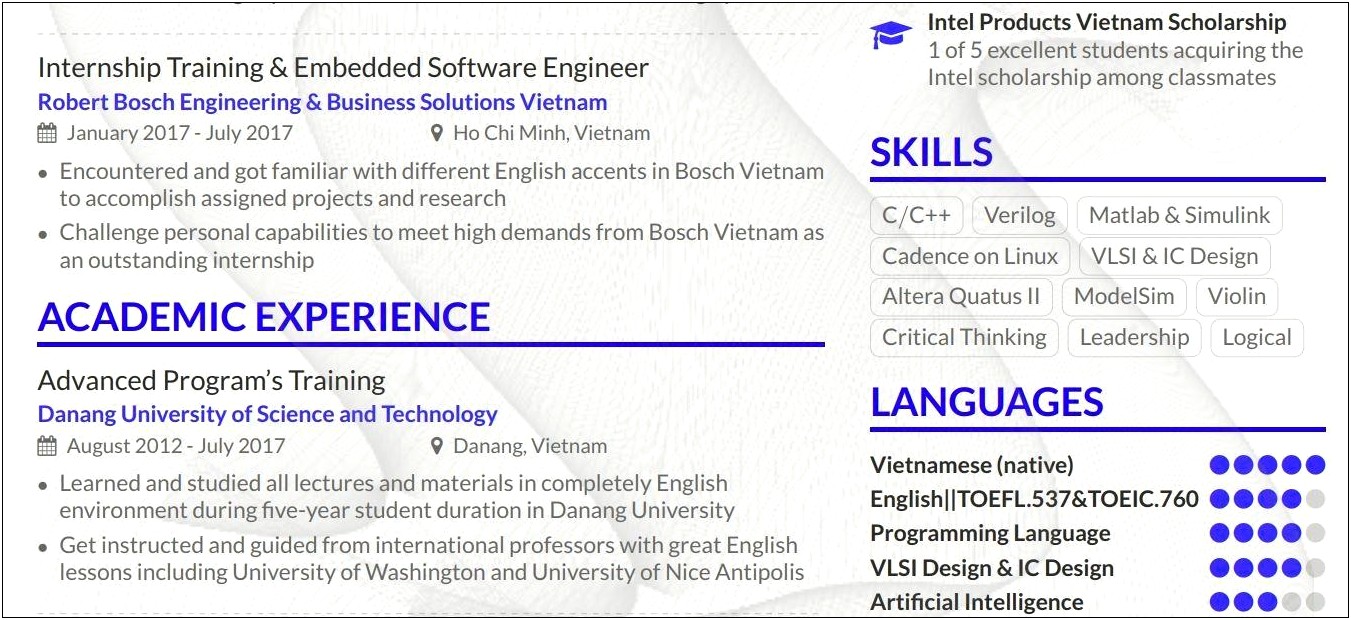 Resume For Jobs In Vlsi Design