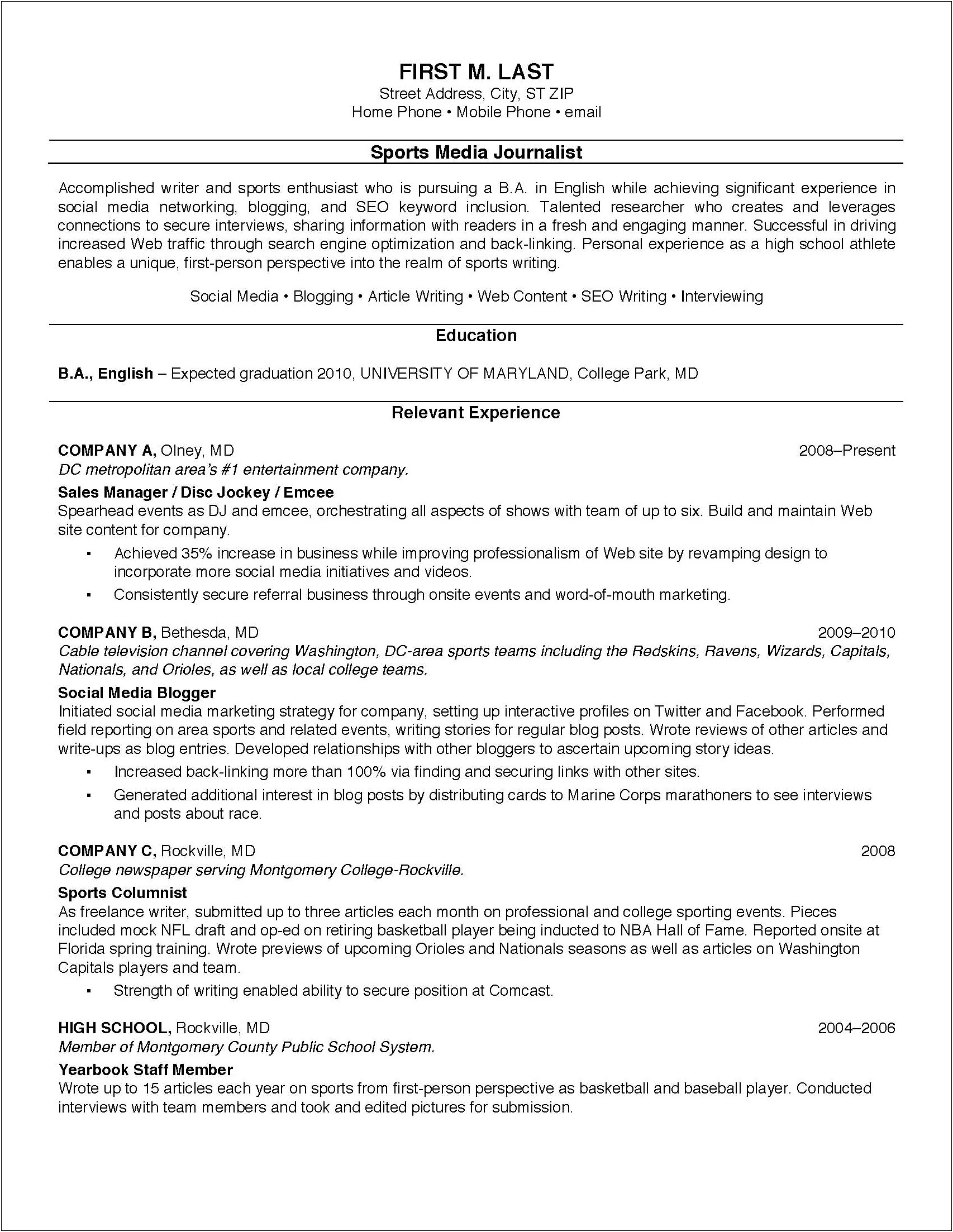 Resume For Jobs Outline College Students