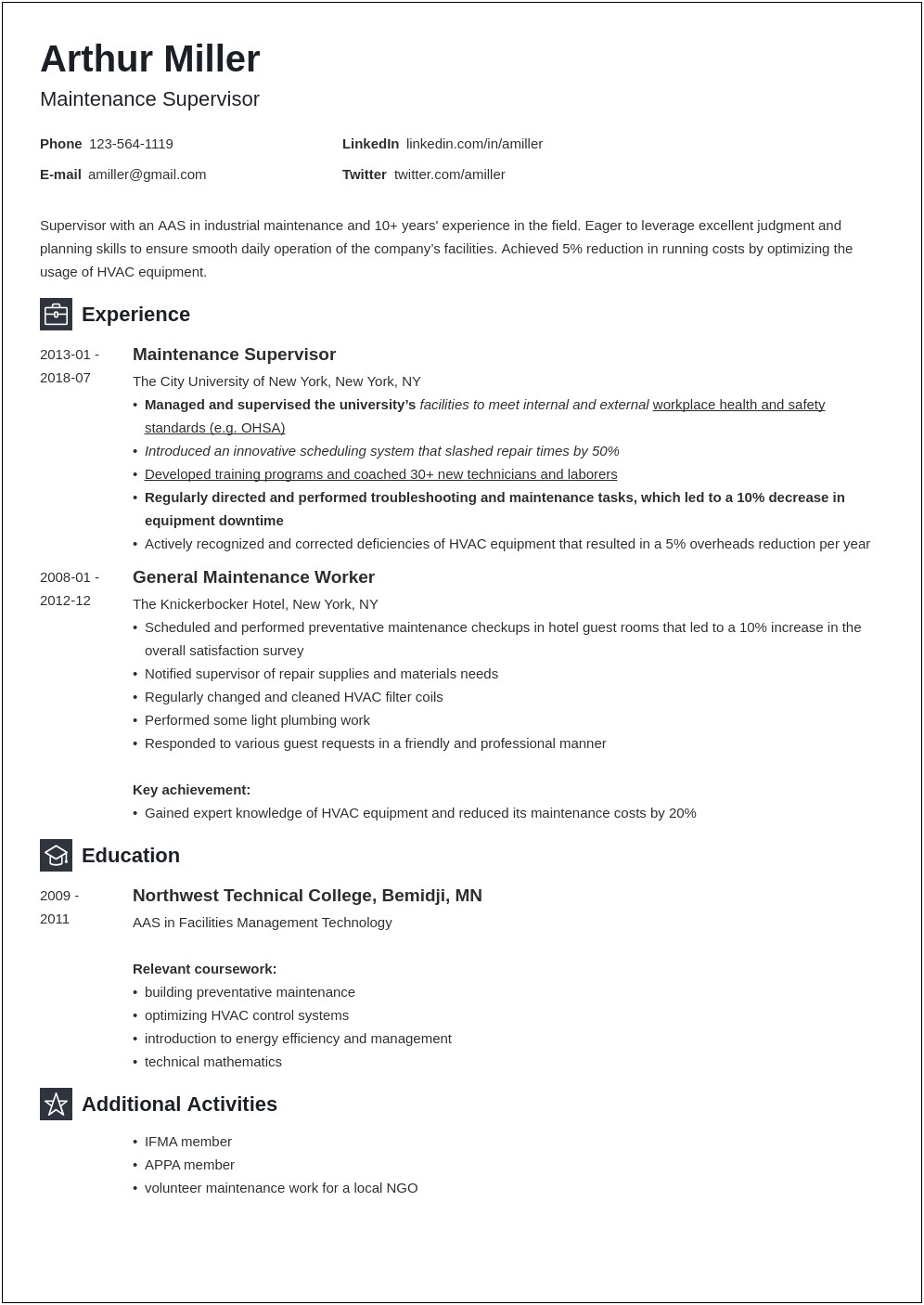 Resume For Maintenance With No Experience