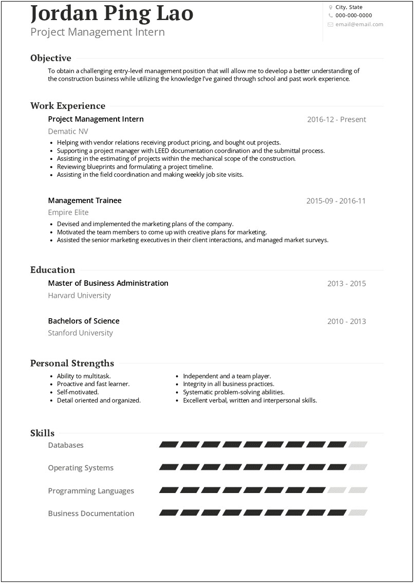 Resume For Management Position With Experience