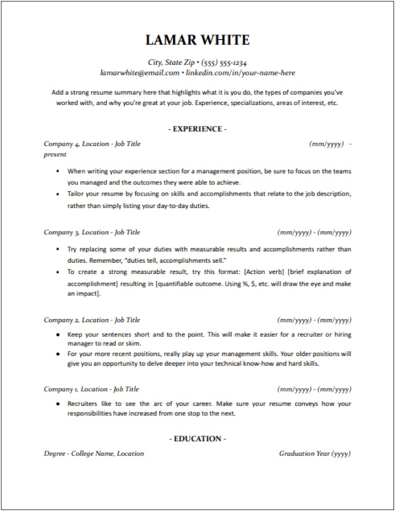 Resume For Managing A Report Update