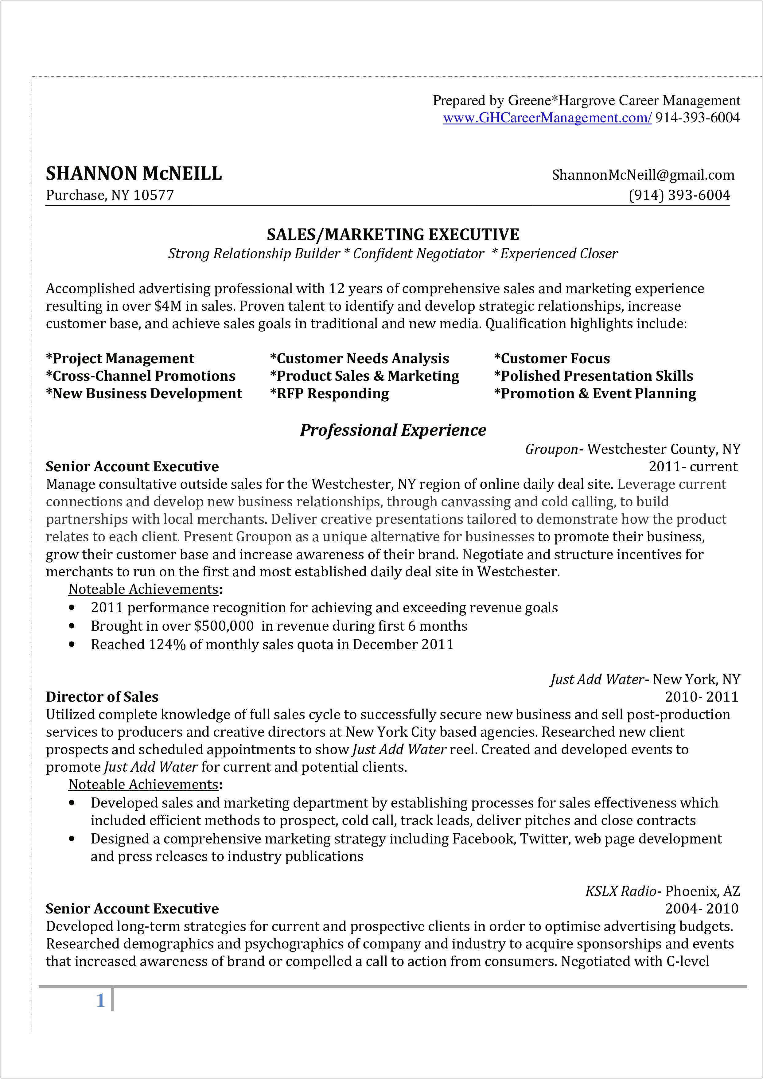 Resume For Marketing And Promotional Products Experience Example