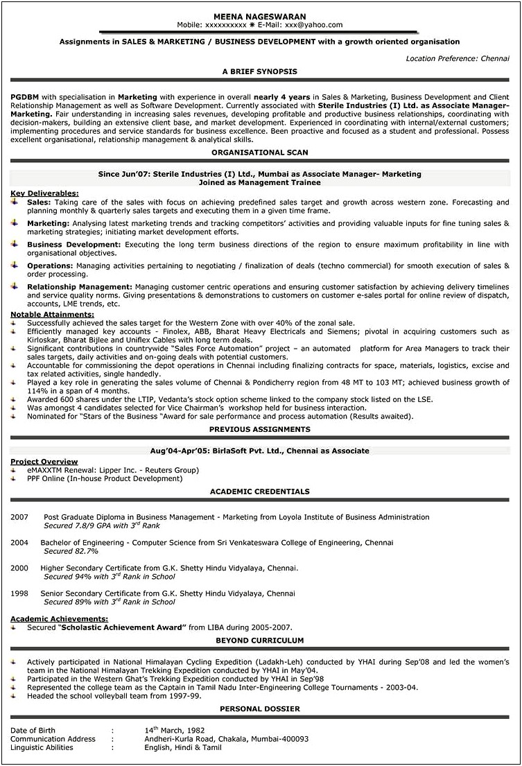 Resume For Marketing Job In India