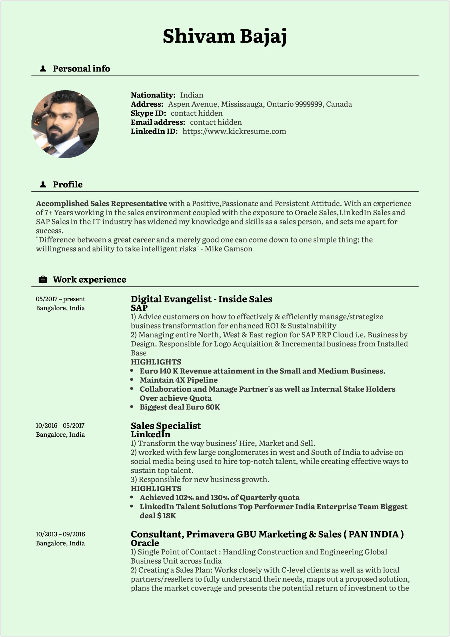 Resume For Marketing Manager In India