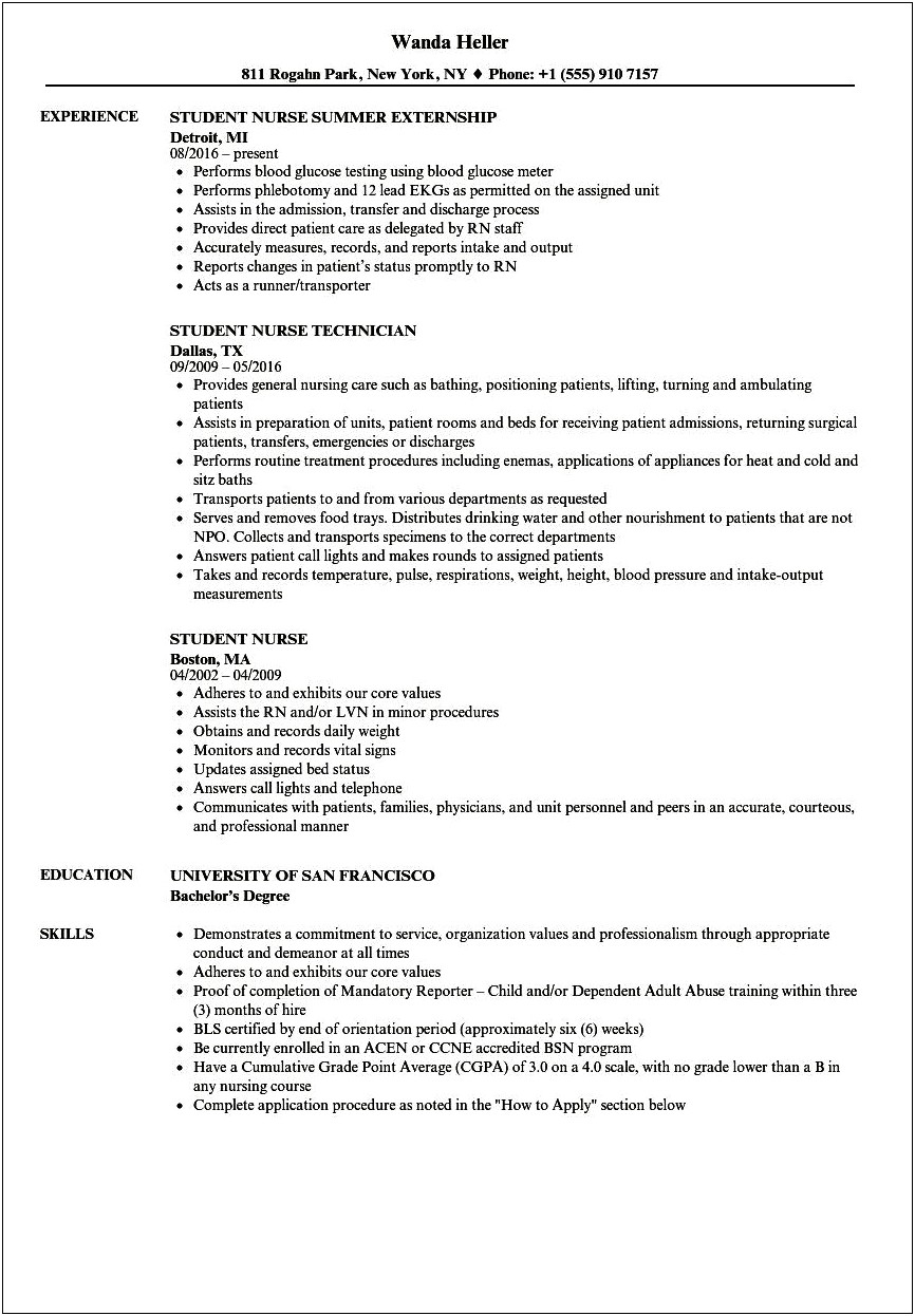Resume For Masters Of Nursing School Admission