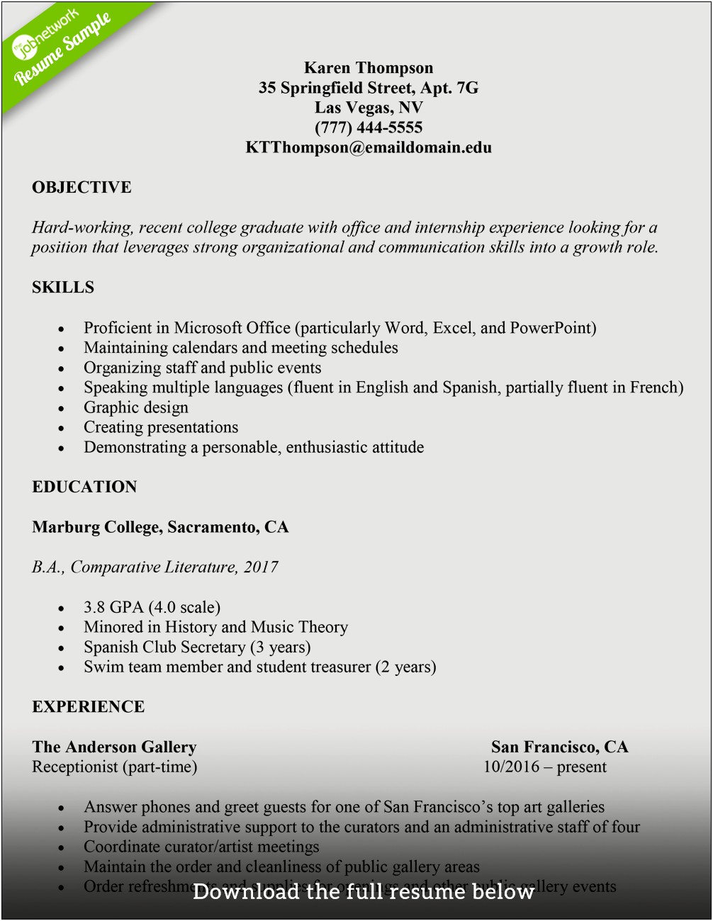 Resume For New College Graduate Template