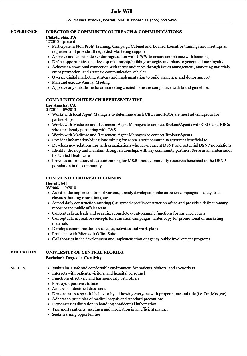 Resume For Non Profit Community Center Worker