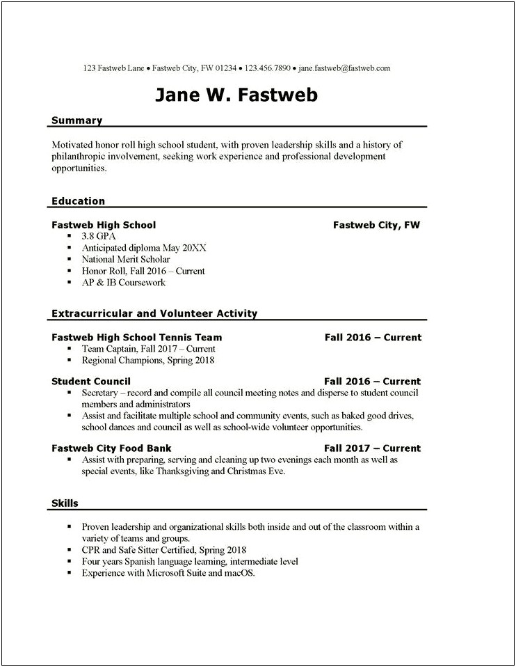 Resume For Part Time Job Teenager