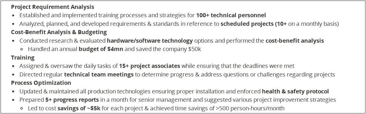 Resume For Proejct Manager Nontechnical Example