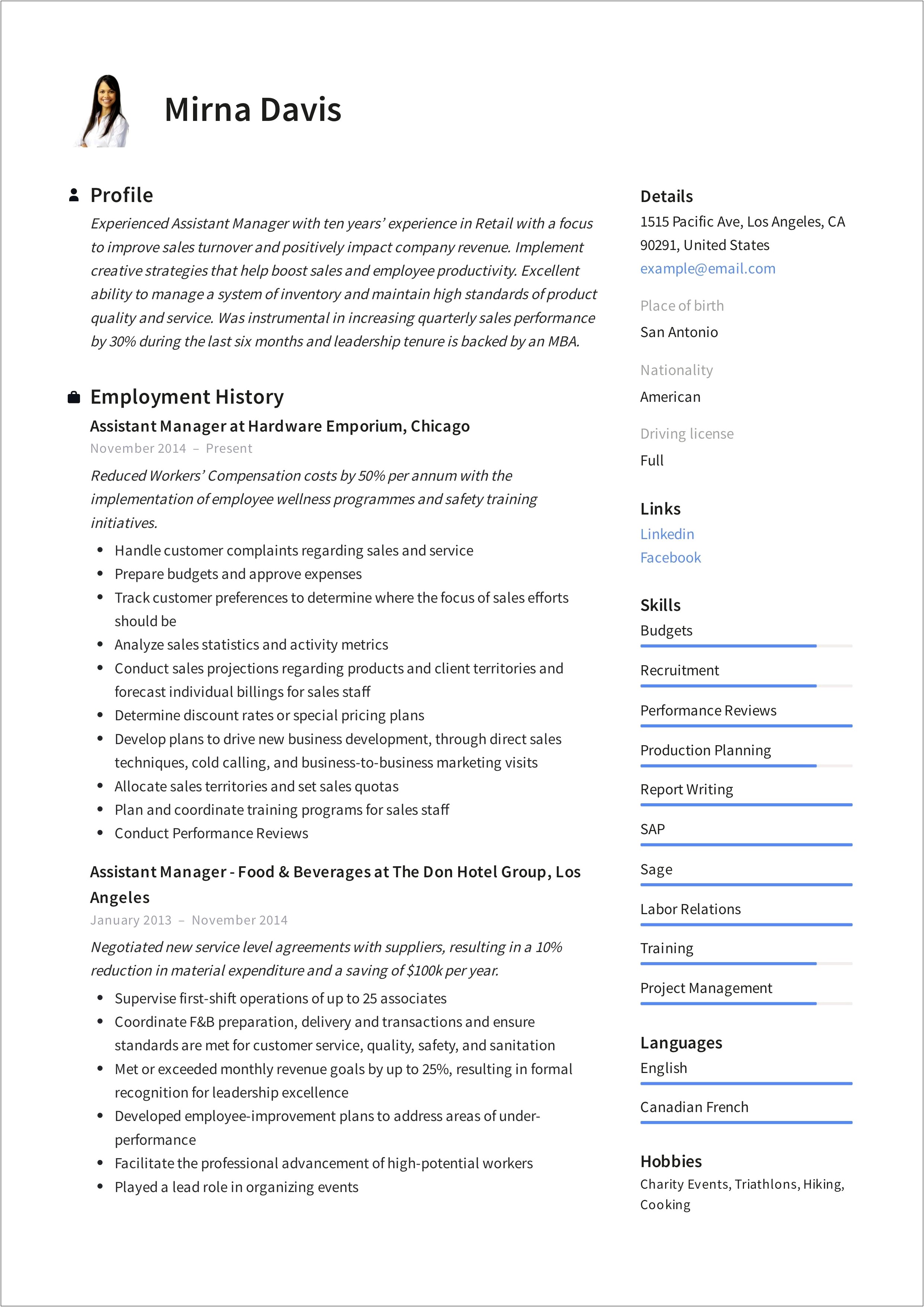 Resume For Sales Manager Whole Sale