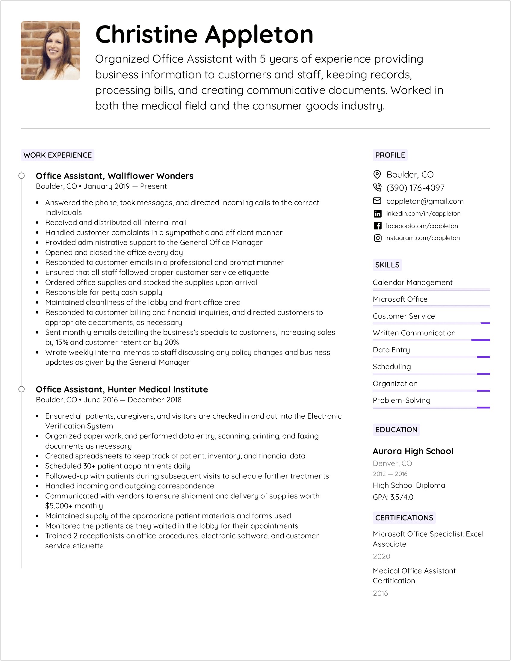 Resume For School Adminstration Position Application