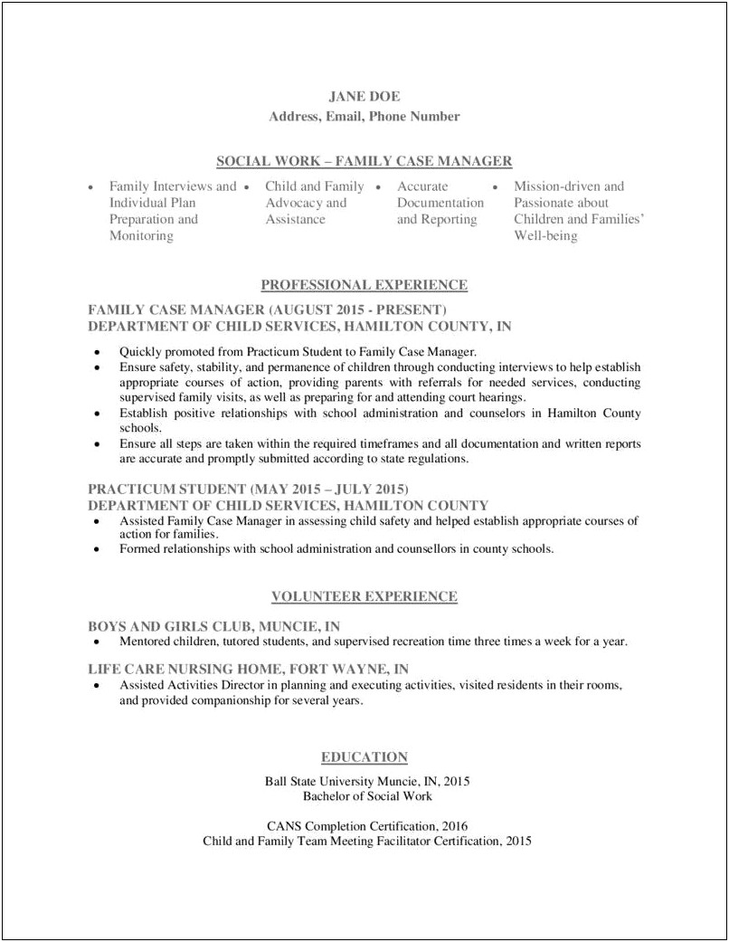 Resume For Social Work College Students