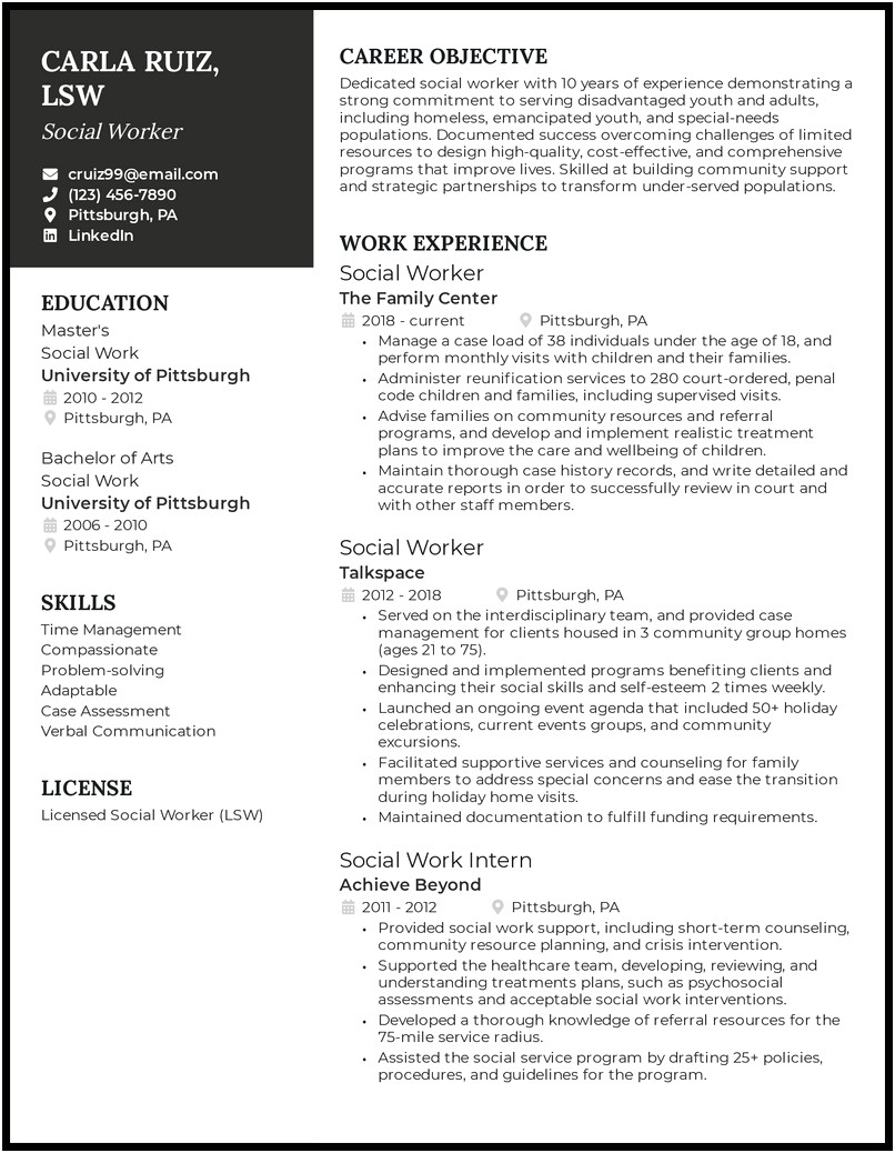 Resume For Social Worker With Experience